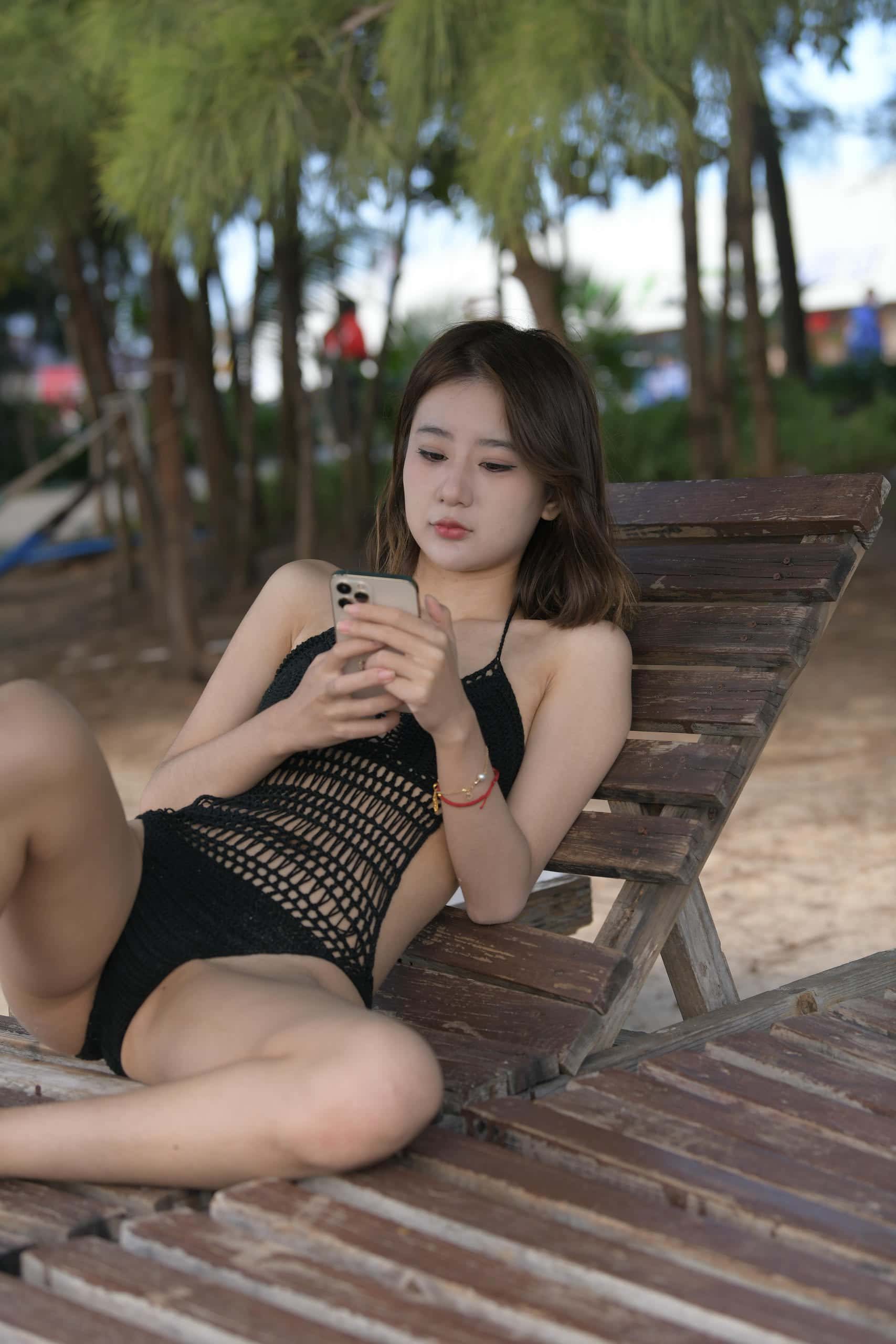图片[3]-海边度假的黑色泳装少女【445P】QB7080-喵咪图库