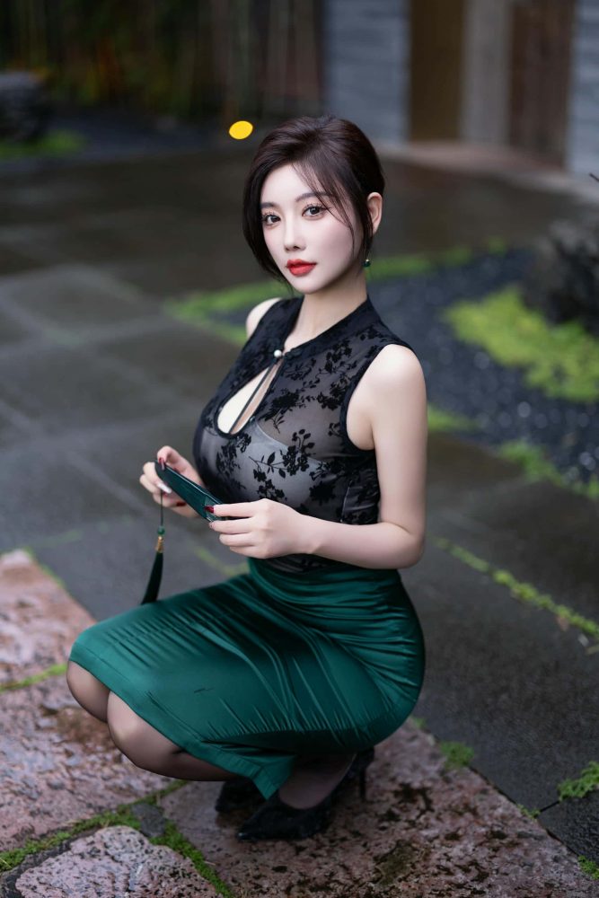 绿色旗袍 - 杨晨晨【87P】P50237-喵咪图库